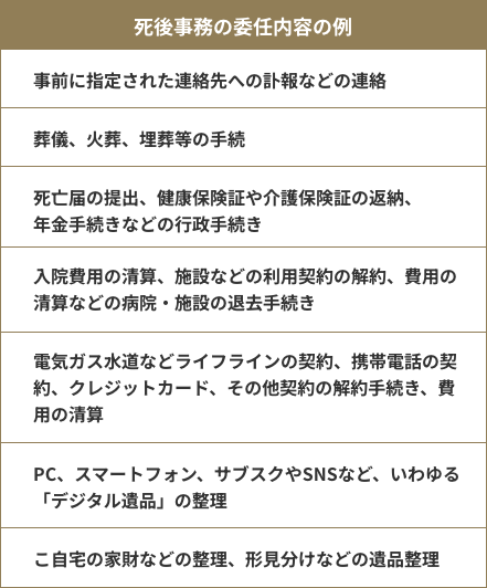 死後事務の委任内容の例